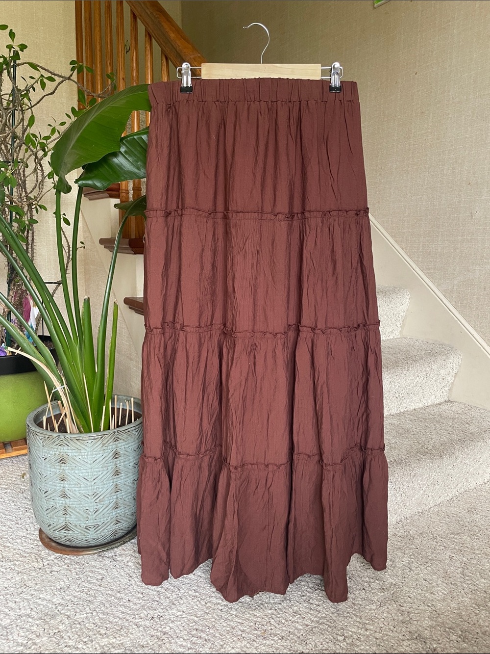 Trendy Queen Women's Tiered Maxi Skirt Chocolate Brown NEW